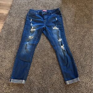 Wax Jean Butt I Love You Distressed Boyfriend Jeans Cuffed Medium Wash 14